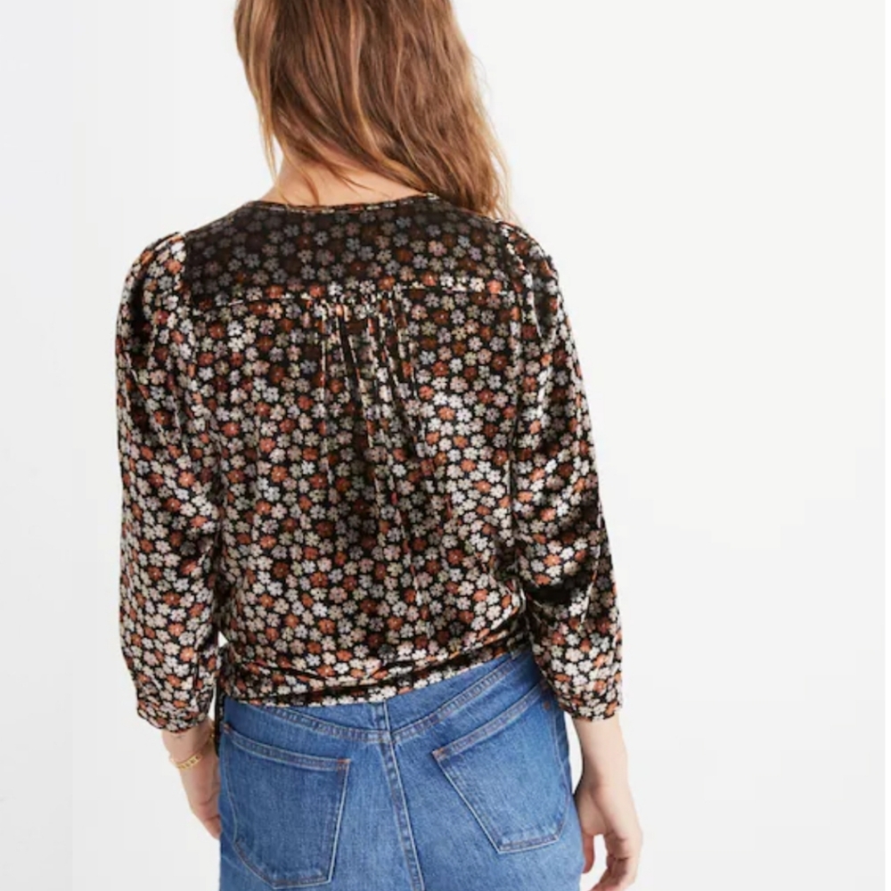 Madewell Velvet Wrap Top in Petite Blooms Multicolor Top Women's Size S - Picture 3 of 11
